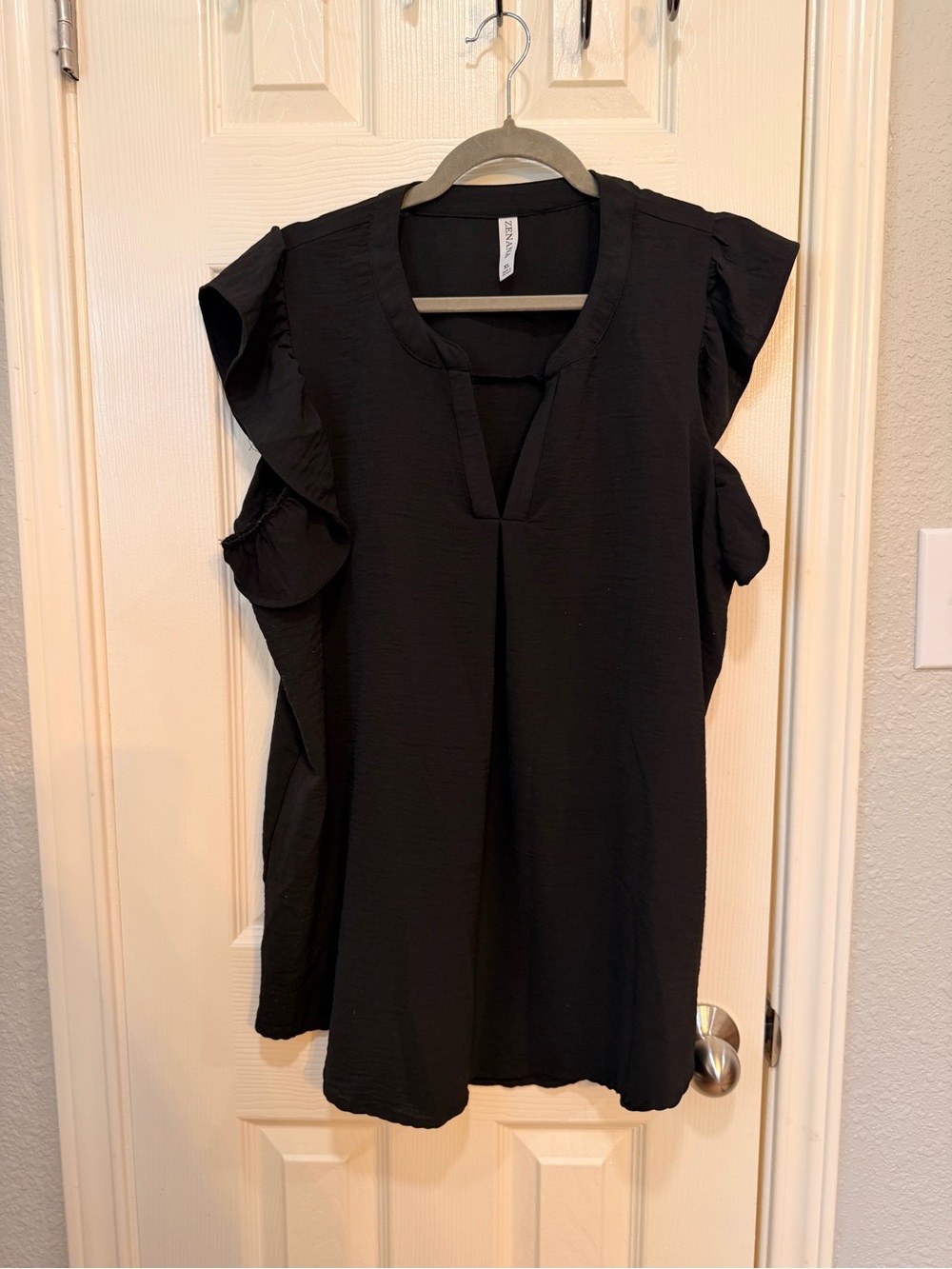 Zenana Outfitters Black Ruffle Sleeve V-Neck Blouse